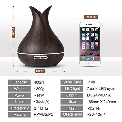 Leoie 400ML Wooden Grain Aroma Essential Oil Diffuser Mist Humidifier Aromatherapy Diffuser with Remote Control for Home Mist Maker Dark Wood Grain European regulations