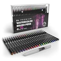 Castle Art Supplies Watercolor Brush Pens Set of 24 - Vibrant Markers with Flexible Nylon Brush Tip for Coloring Books, Calligraphy, Drawing and Writing - Includes Free"Blending" Water Brush Pen