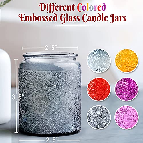 Set of 12 Embossed Glass Candle Jars Containers with tin Lids Candle