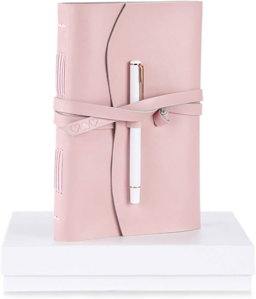 Pink Leather Journal for Women - Cute Notebook Lined Writing Journal Gift Set Diary – Inspirational Gifts for Women, Best Gifts for Her to Write In, Teenage Girl Gifts Fancy Rose Gold Pen set