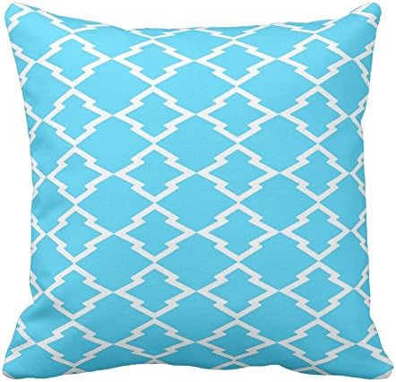 Text Print Standard Pillowcase Cover Geometric Pattern Lattice Grid Checks Sky Blue Throw Pillow Cases Home Decor Coshion Cover 20X20 Inch