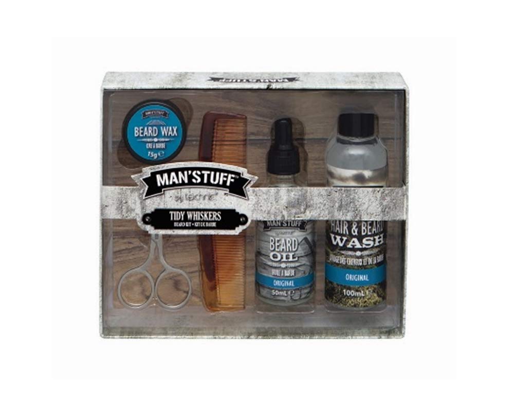 Man'Stuff Tidy Whiskers Beard Grooming Set For Men with Beard Comb, Beard Wash and Beard Oil