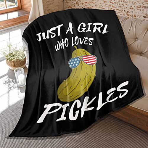 Pickles Fleece Throw Blanket Soft Plush Blankets with Just Girl Loves Pickles Print Flannel Air Conditioner Quilt for Bed Sofa Couch Women Girls Gift 40\