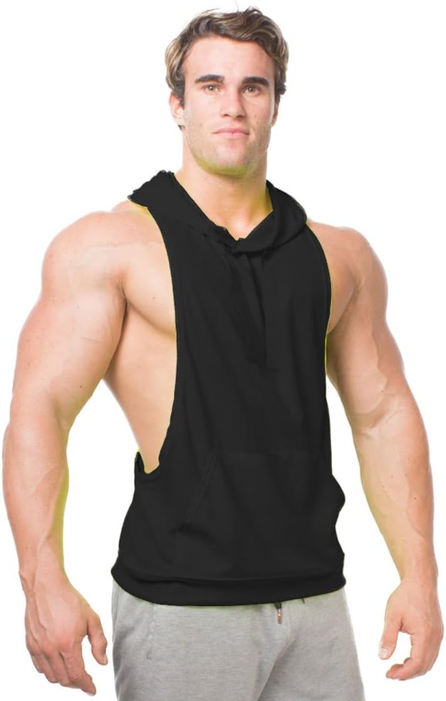 NANJUN Mens Fashion Sleeveless Hoodie Fitness Tank Top with Kangaroo Pocket