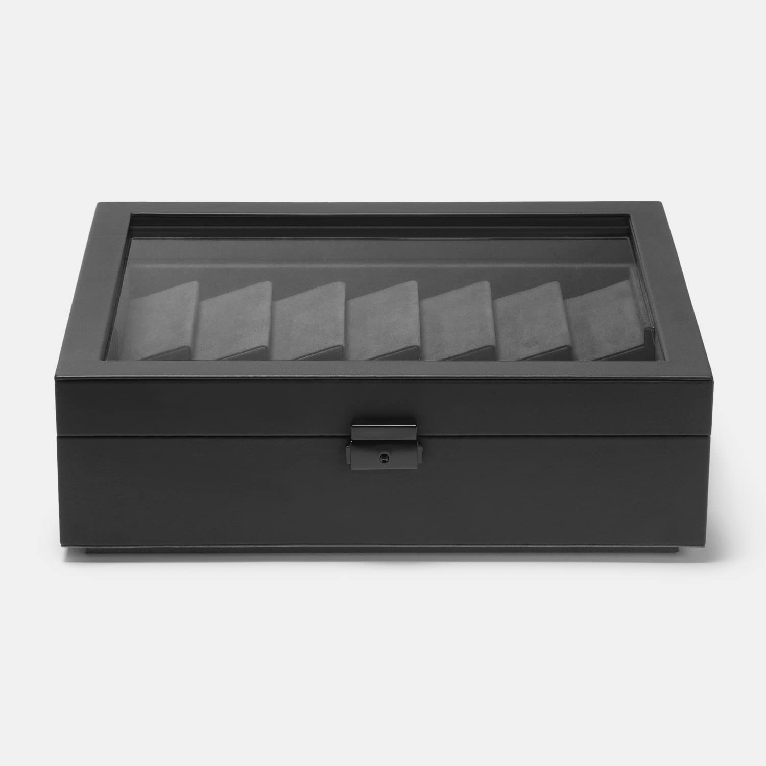 Kaviso Cache Display Valet - EDC, Blade, Watch, and Jewelry Locking Storage Case, USB Pass-through, Microfiber Lining, Faux Leather, Stackable (Valet) Black