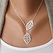 DOINSHOP Women's New Simple Necklace Metal Double Leaf Pendant Alloy Choker Chain