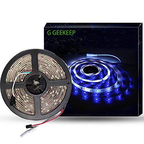 G GEEKEEP RGB Light Strip, 12V Waterproof Rainbow Color Changing Hue 5050 Chasing Effect (5M/16.4ft), Second Generation