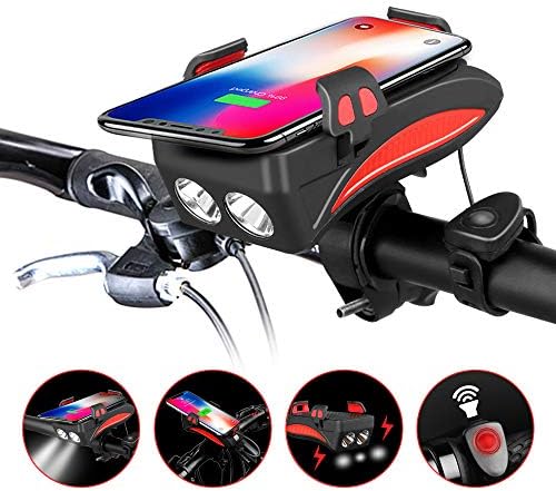 Labrostar Bike Front Light 400 Lumen 3 Modes LED Headlight 4 in 1 with Horn Phone Holder 4000mAh Rechanger Power Bank Bicycle Set for 4.0 to 6.2 inches