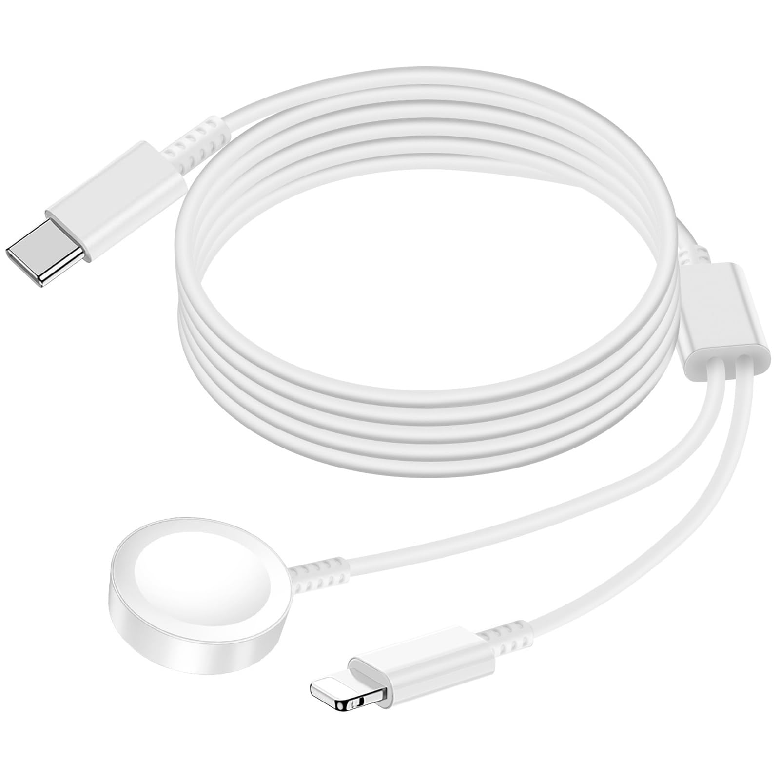 MaxRenard Watch Charger 2 in 1 Fast Charging Cable for iPhone iPad Wireless Charging Dock for Watch Series 10/9/8/7/6/5/4/3/2/SE/SE 2/Ultra/Ultra 2 (1.2m, White)