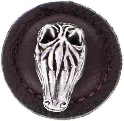 Vicenza Designs K1273 Equestre Horse Round Leather Knob, Large, Brown, Vintage Pewter