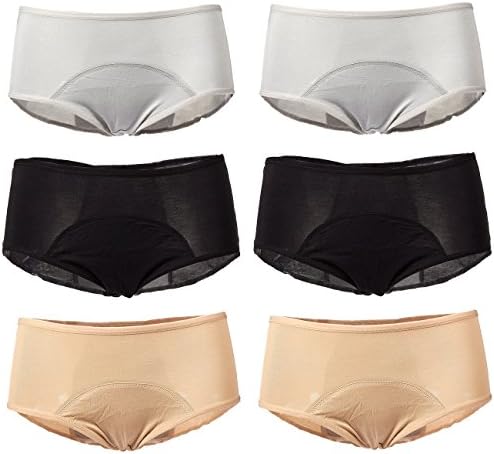 Rosy Cheeks Period Panty - Set of 6 Menstrual Underwear Sanitary Protective Briefs, Leak Proof Period Underwears, Women, Black, Gray, Beige, M