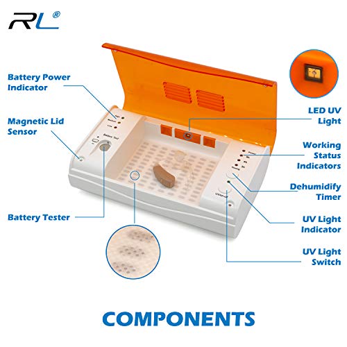 Hearing Aid Dryer with LED UV Cleaning, Electric Hearing Aids Dry Box Dehumidifier for Drying and Cleaning Resound Oticon Unitron and Costco Hearing Aides, with Battery Tester and 3-6-9 Hours Timer