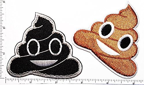 set of 2 Poop Emoji Funny Cartoon Logo Kid Hippie Patch Kids Cartoon Motif Patches Smile Face Iron on Applique for Cloth Sticker Great as happy birthday gift