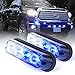Xprite White & Blue 4 LED 4 Watt Emergency Vehicle Waterproof Surface Mount Deck Dash Grille Strobe Light Warning Police Light Head with Clear Lens - 2 Pack