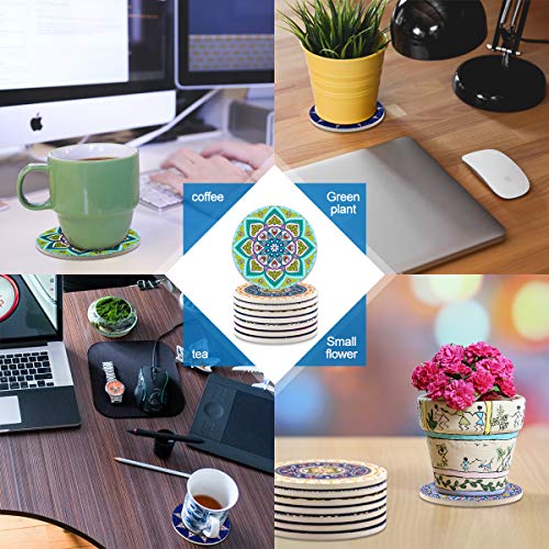 Coasters for Drinks,Absorbent Ceramic Stone with Cork Backing Mandala Style Coaster, Suitable for Kinds of Cups and Mugs,Protect Your Furniture from Spills Scratches Water Rings and Damage, Set of 8 - Thumbnail 5