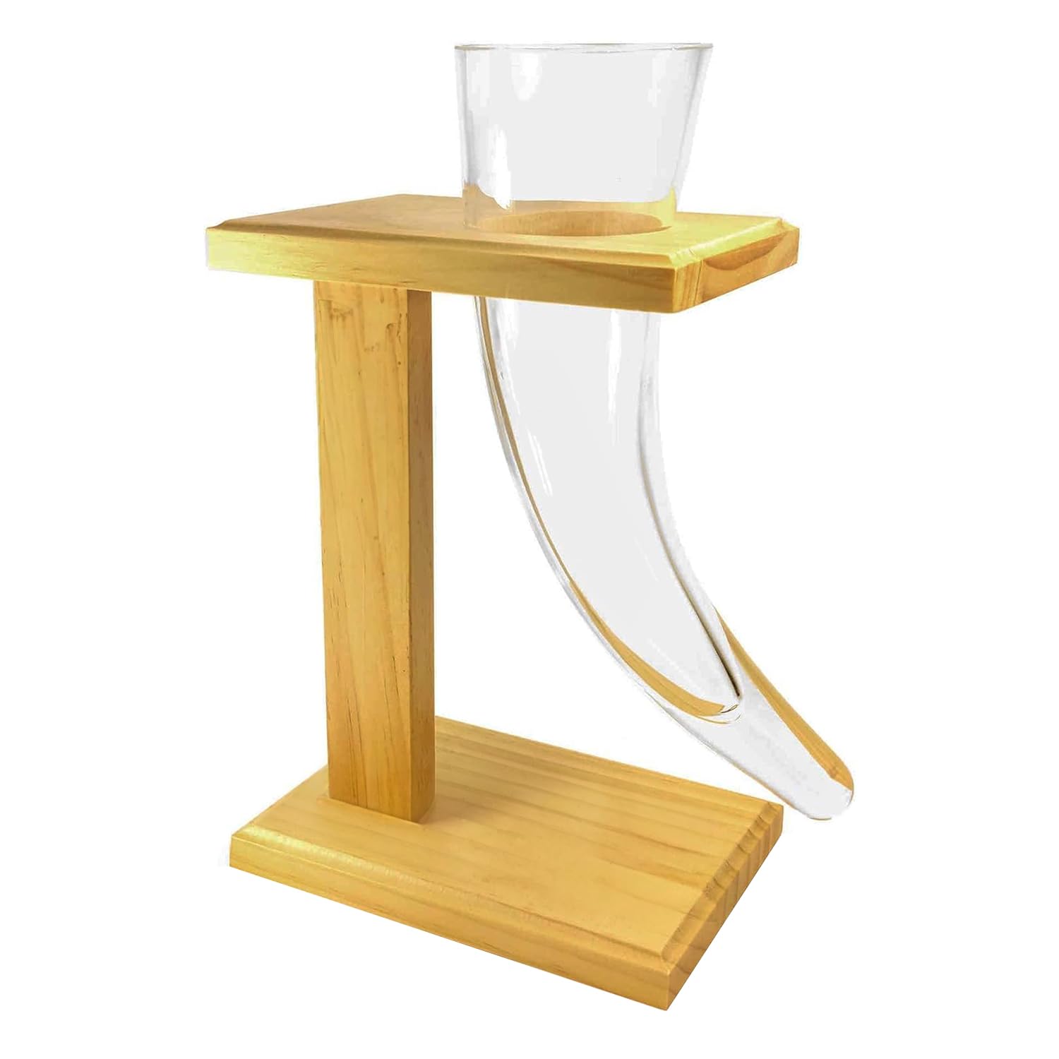 #winning 480ml Viking Beer Horn Drinking Glass Vessel with Pine Wood Stand