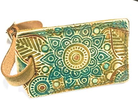 GenericRustic Leather Luggage Tag in Mandala or Flora Leaf Style with Name Plate Bag Tag - You choose the color