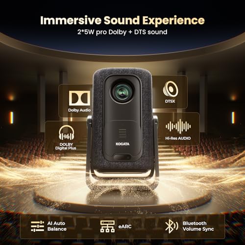 Short Throw Projector 4K Compatible with Netflix,1200ANSI Ceiling Projector Portable for Bedroom/Outdoor Auto focus 6D Keystone Dolby Smart Home Projector with WiFi and Bluetooth 200''