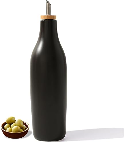 Flacon Distributeur D'huile D'olive En Céramique Italienne De 700 Ml, Peint à La Main, Huilier Décoratif En Grès Avec Bec Verseur En Acier Inoxydable