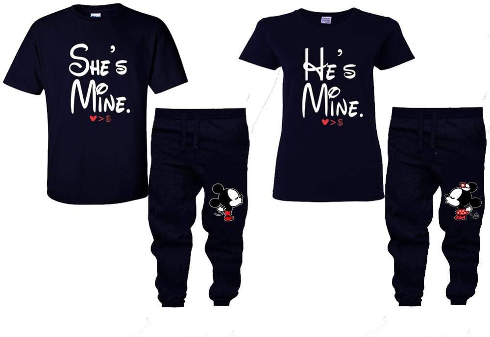 She's Mine He's Mine Couple Shirts, Kissing Mickey Minnie Matching Joggers