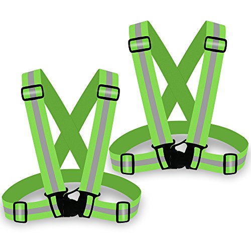 Zacro 2pcs Adjustable Safety Vest, Reflective Running Safety, Lightweight Bright Vest Waist Belt for Outdoor Jogging, Cycling, Walking, and Motorcycle Riding (Green)