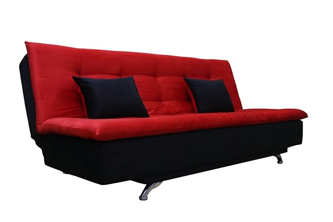 Adorn India Aspen Three Seater Sofa Cum Bed (Red and Black)