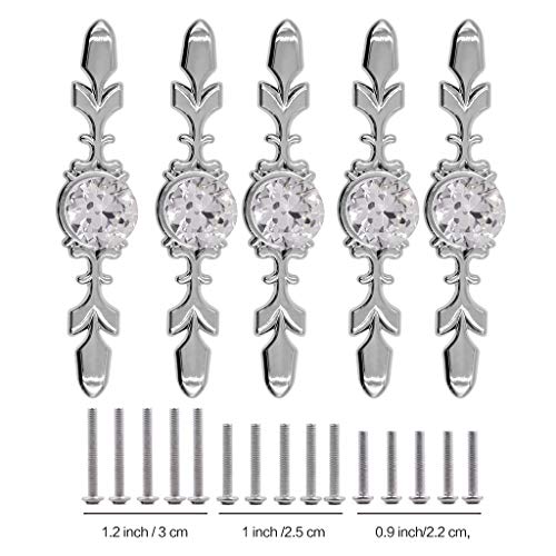 Fvstar 5pcs Crystal Cabinet Handles Dresser Drawer Knobs Diamond Glass Cupboard Handles Wardrobe Pulls with Plate and Screws for Living Room Kitchen Bedroom