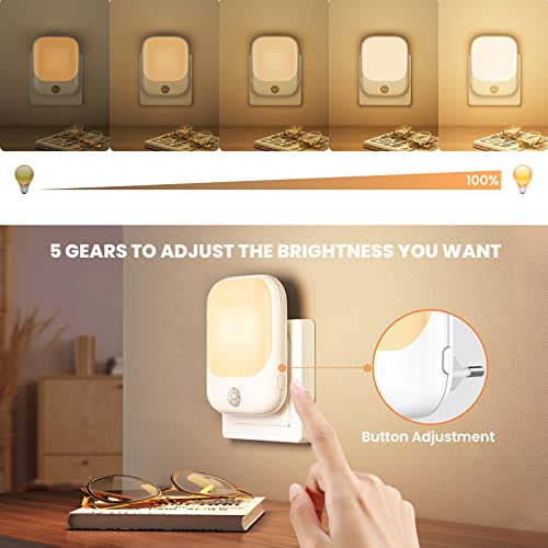 FOMYHEARD Set of 2 LED Night Lights, Electric Socket Night Light with 5 Levels of Brightness with Dusk and Human Sensor, Plug and Play Children's Night Light for Baby Room, Hallway, Stairs, Living Room