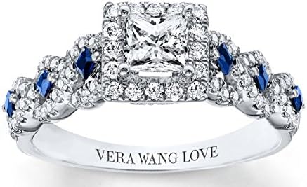 Vera Wang Love 14k White Gold Moissainite Diamond Blue Sapphire Engagement Wedding Women Ring,US size 4 to 12 available