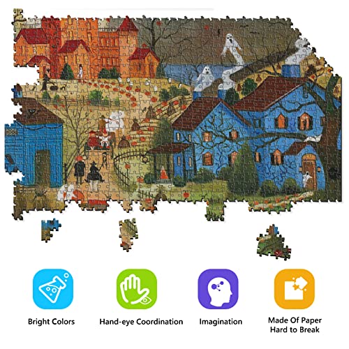 Halloween Haunted Castle 500 Pieces Jigsaw Puzzles for Adults, Halloween Decoration for Family Party Holiday