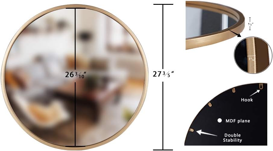 Geloo Large Gold Round Wall Mirror - 28" Circle Mirror,Modern Mirror,Accent Mirror,Room Mirrors,Vanity Mirror,Decorative Mirrors for Wall Decor, Bedroom, Bathroom, Living Room,Entryway: Furniture & Decor