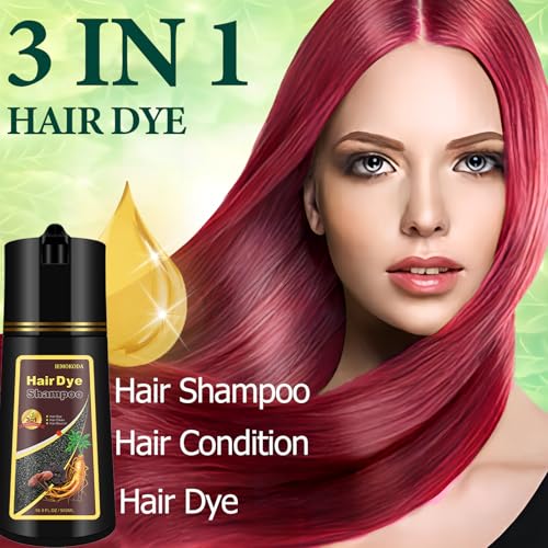 NCEPROHR WINE RED HAIR COLOR SHAMPOO 3 IN 1 FOR DARK HAIR, NATURAL RED HAIR DYE SHAMPOO EASY TO USE & LONG LASTING, 16.90 FL OZ (RED WINE)