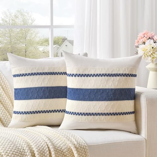 Dusty Blue Vintage Throw Pillow Covers 20x20 Inch