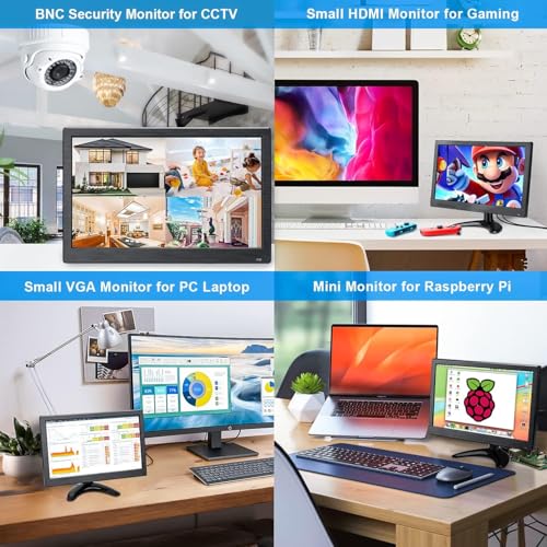 Portatile 11.6’ Monitor IPS HD 1920 * 1080P Plug and Play LED Monitor con VGA/BNC/HDMI/AV/USB/DC Ingresso per PC, Raspberry Pi, Security Camera
