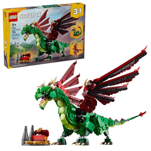 LEGO Creator Juguete Dragón Medieval 3 en 1 - Juguete de Construcción con 3 Opciones de Construcción, Dragón, Serpiente Marina o Fénix - Set de Fantasía para Niños, Niños y Niñas, Edades 9+ - Idea de Regalo para Cumpleaños - 31161