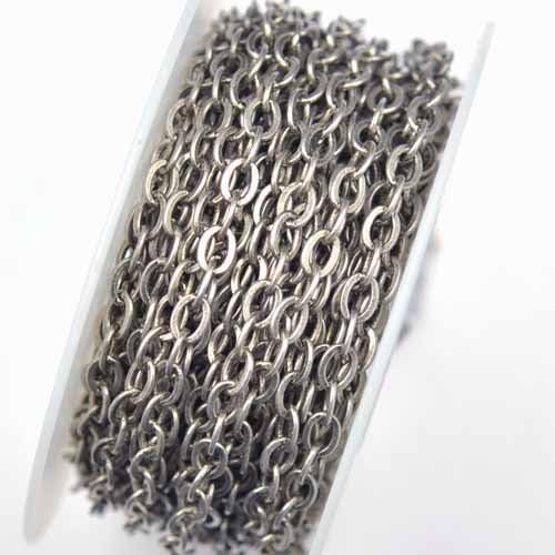 Chainologie Antique Silver-Plated Chain #12: 4x5mm Flat Oval Cable Chain (Per 25 foot spool)