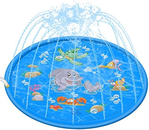 Holiky Outdoor Water Toys for Kids, 68" Sprinkler Splash Play Pad, Outdoor Toys Splash Mat for Toddlers Boys Girls Gifts