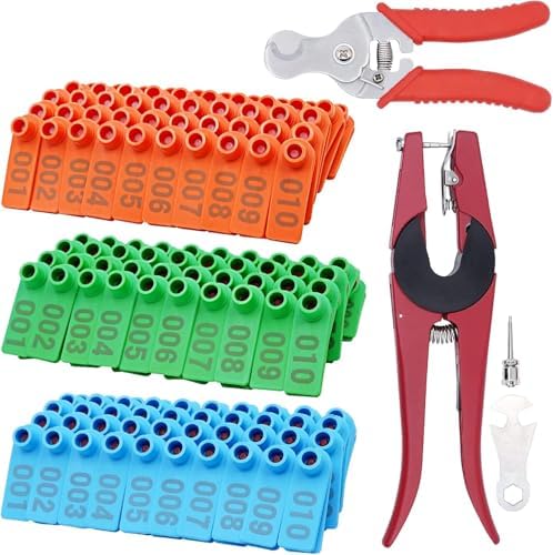 Ear Tagging Tools Ruminant Junniu 300PCS 001-100 Number Plastic Goat Sheep Ear Tag with 1PCS Ear ...