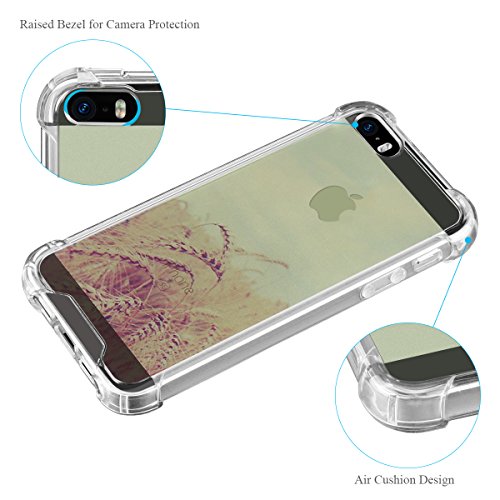 ELZO iPhone 5/5S/SE Case, [Wheat] Clear Shock Absorption Bumper Cover/Sleeve/Shell - Transparent Protective Hard Plastic Back Plate with Soft TPU (Ultra Hybrid/Scratch Resistant/Air Cushion) - Thumbnail 5
