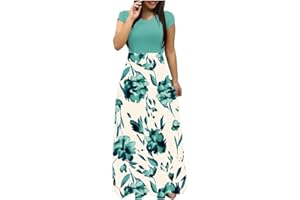 HIUARA 2023 Women Short Sleeves Dresses with Pockets Long Sun Dresses Summer Boho Casual Crewneck Beach Maxi Long Dress
