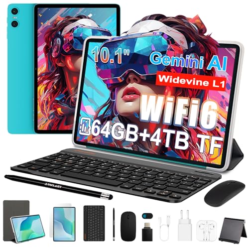 TECLAST P33 Tablet 10 Inch Gemini AI, Android Tablet with 10 Accessories, 64GB+4TB TF, 2GHz Octa-Core, Widevine L1, WiFi 6, 6000mAh/BT5.4/OTG, Tablet with Keyboard+Pencil+Case+Mouse+Headphones, 2026
