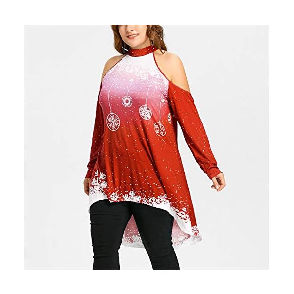Christmas Party Dress, Plus Size Long Dress Women Casual Short Sleeve Cold Shoulder Boho Flower Print ANJUNIE(Red,4XL) - Image 5