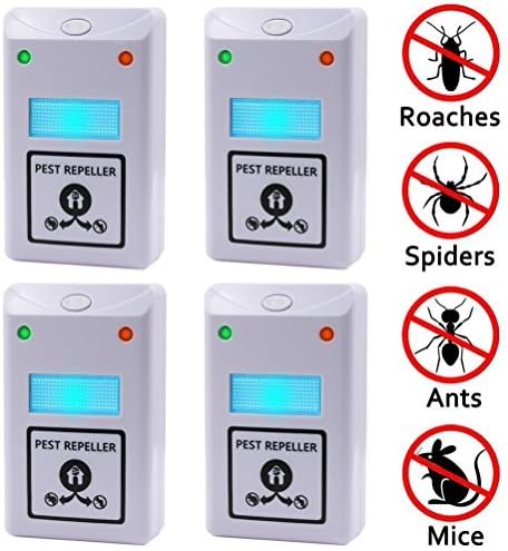 4PCS Ultrasonic Pest Repeller Repellent, Uses the Latest Ultrasonic Technology Againsts Rodents, Rats, Mice, Squirrels, Insects, Bugs, Spiders, Cockroaches, Flies, Ants [Free Night Light]