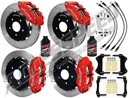WILWOOD CORVETTE 14 FRONT & REAR BIG BRAKE KIT WITH FREE BRAKE LINES & BRAKE FLUID, FORGED SUPERLITE RED CALIPERS, SLOTTED ROTORS, 2005 2006 2007 2008 2009 2010 2011 2012 2013 CORVETTE C6