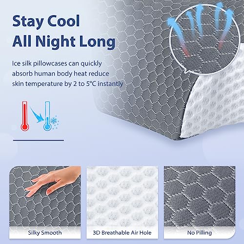 HOMCA Cervical Memory Foam Pillow, Sleeping Pillow with Breathable and Cool Cover, Ergonomic Pillows for Neck and Shoulder Pain 60 x 35 x 8/12 cm