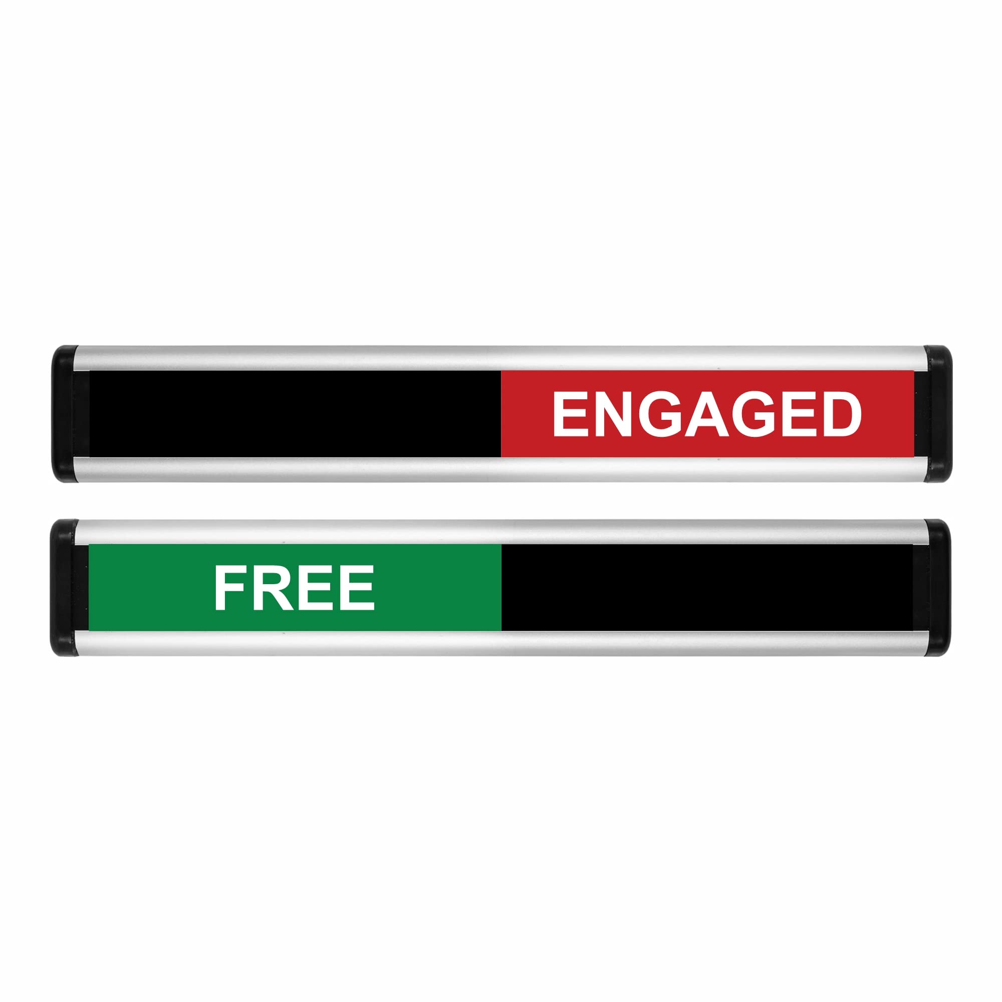 ViroDisplay® Free/Engaged Sliding Door Sign – Green/Red Edition – 214 x 40mm – Anodised Silver Profile with Black End Caps – Self-Adhesive Fixing
