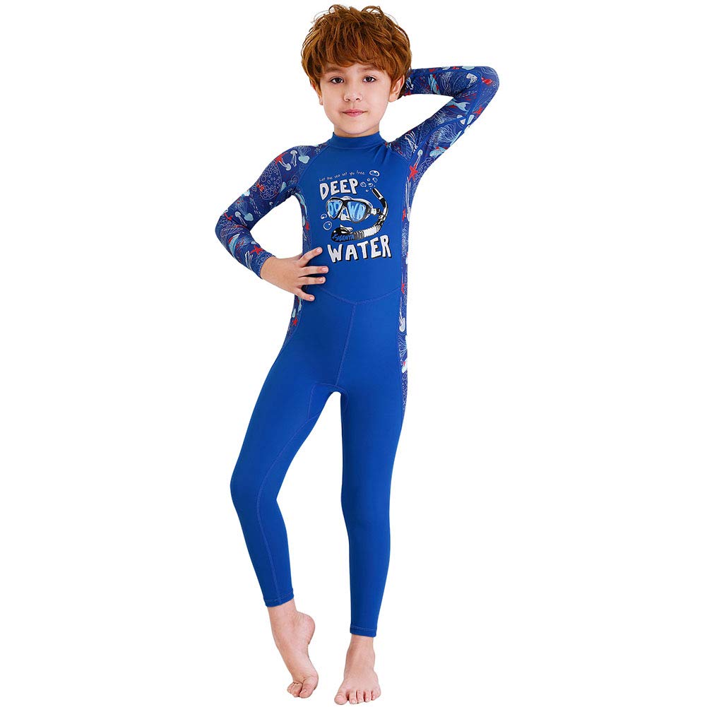 Photo 1 of Full Body Kids Swimsuit One Piece Rash Guard Long Sleeve Wetsuit Skin for Girls Boys Children, Sunsuit Swimwear UPF 50+ UV Sun Protection Quick Dry for Beach Water Sports (Boy Blue, XXL)