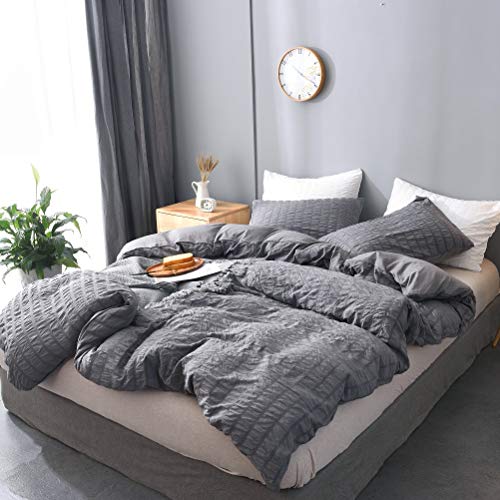 M&Meagle 3 Pieces Textured Duvet Cover Dark Grey Set with Zipper Closure,100% Washed Microfiber Seersucker Fabric,Luxury Hotel Quality Bedding-King Size(1 Duvet Cover 2 Pillowcases)