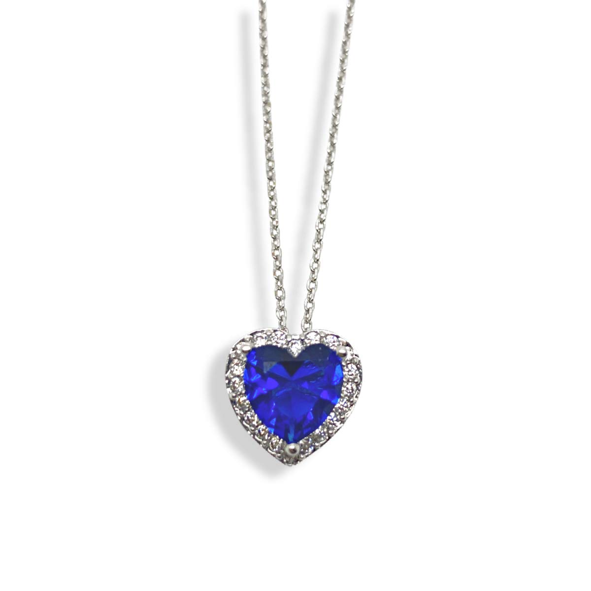 Dubai Gems White gold finish blue sapphire created diamond pendant for Mum Wife Sister Girlfriend-Come with Gift Box