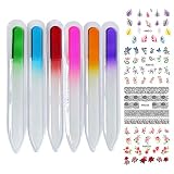 6 Pcs Random Colors Glass Nail Files Nail Art Design Nail Sanding Shaper Manicure Kit Crystal Filing Tool Set 4 Sheets Nail Art Stickers (LIFE013i)